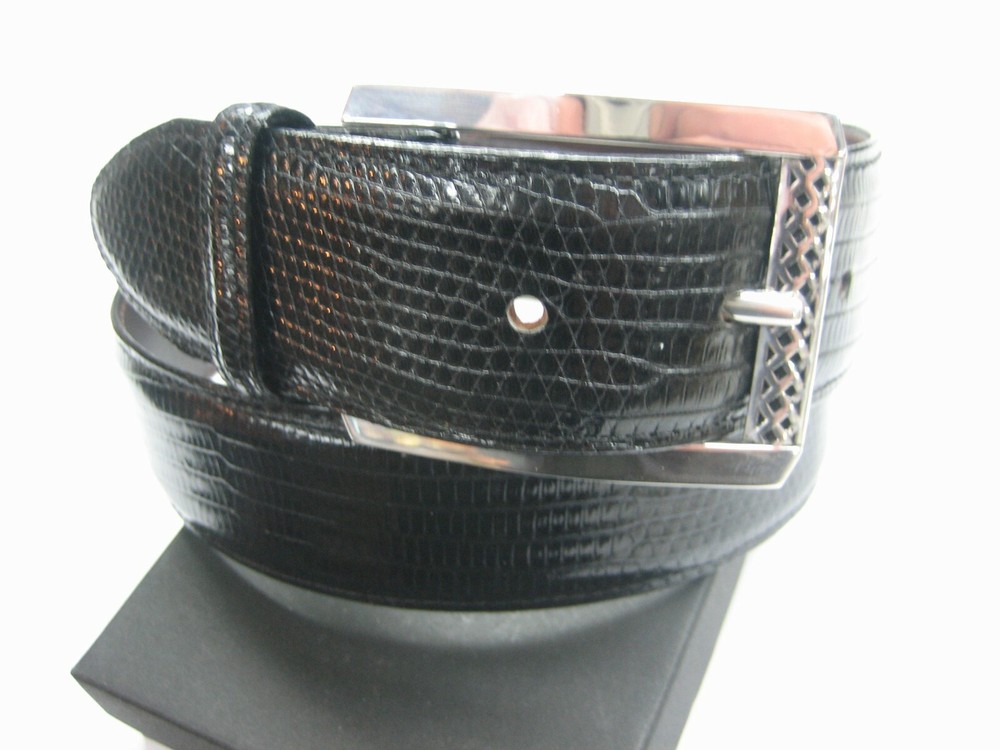 STERLING SILVER 925 BUCKLE WITH GENUINE LIZARD 1.5&Prime; BELT MADE IN U.S.A.