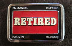 Vtg 1980s Retired Belt Buckle No Clock No Address Money Phone Red Enamel #2359