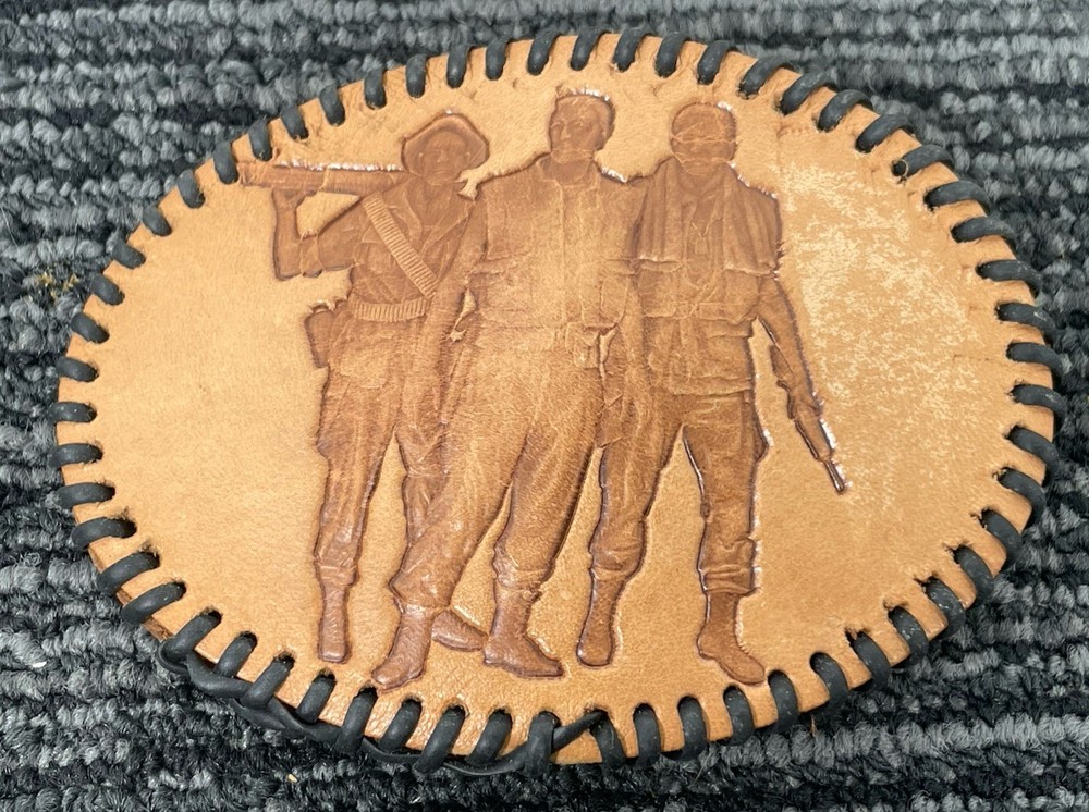 🔥 Vintage Military Soldiers Belt Buckle Leather Viet Nam Veterans Marines Army