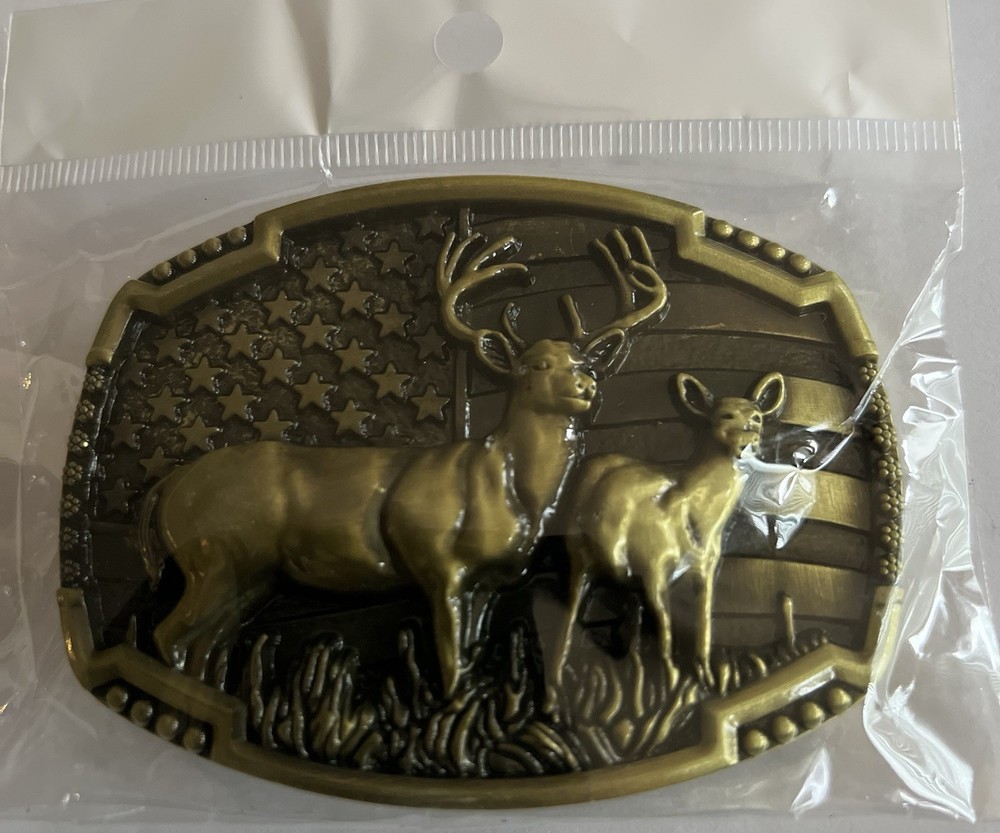 Men Gold Metal Belt Buckle Deer Nature Hunter Western Fashion Accessory
