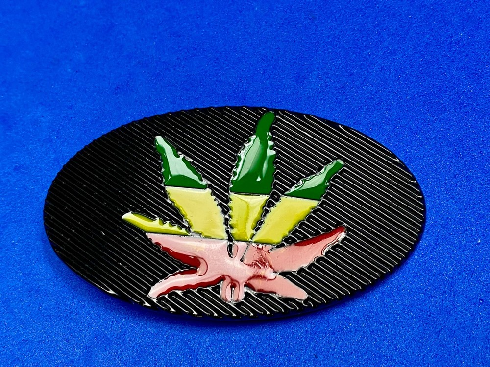 Cannabis Marijuana Pot Leaf Ganga Rasta Green Yellow Red Colors Belt Buckle