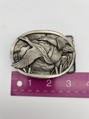 VTG Siskiyou Flying Geese Pewter Belt Buckle Wildlife Waterfowl USA Ducks