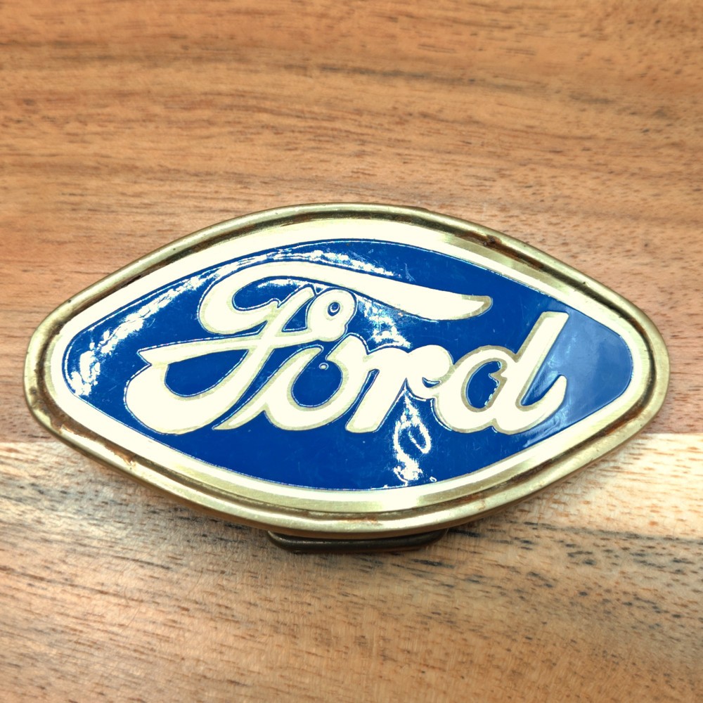 70s Western Baron Ford Car Truck Logo Solid Brass Belt Buckle