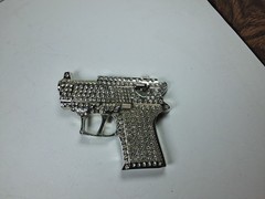Silver Metal Belt Buckle Western Cowboys Rhinestone Bling Pistol Style