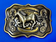 Running Horse Mustang Award Trophy Style Large HUGE Rodeo Cowboys Belt Buckle