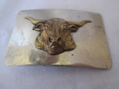 Texas Longhorn Steer Western Belt Buckle 3D Brass Steer Head on Silvertone Metal