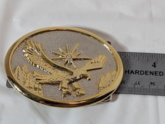 Eagle Belt Buckle Oval W/ Gold & Silver Tones Diamond Rhinestone Accent