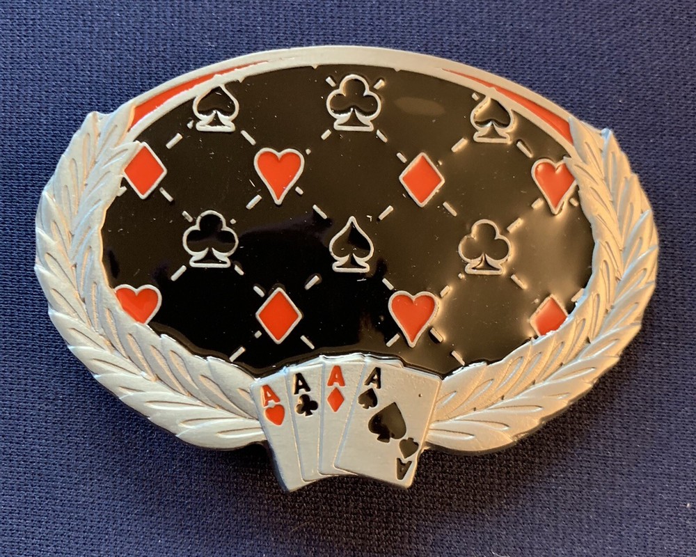 POKER FOUR 4 ACES BELT BUCKLE APPROX. 3 5/8&Prime; X 2 1/2&Prime;