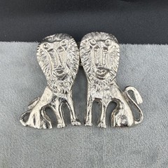 Vintage Lion Belt Buckle Set Silver Tone Safari Jungle