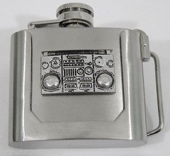 BELT BUCKLES 2 oz Flask Stainless Steel Hinged Screw-Top Lid Silver Western NWOT