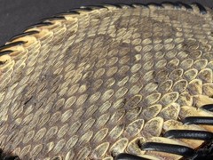 Vintage M.G.S. Oval Belt Buckle Snakeskin Inlay Black Leather Whipstitch Detail