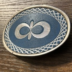 Vintage Western Blue, White Silver Etched Pattern With Rope Boarder B19