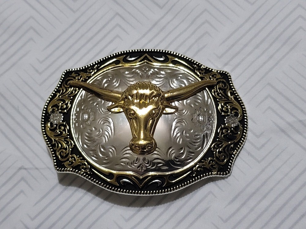 Bull&rsquo;s Head Gold, Silver & Black Belt Buckle