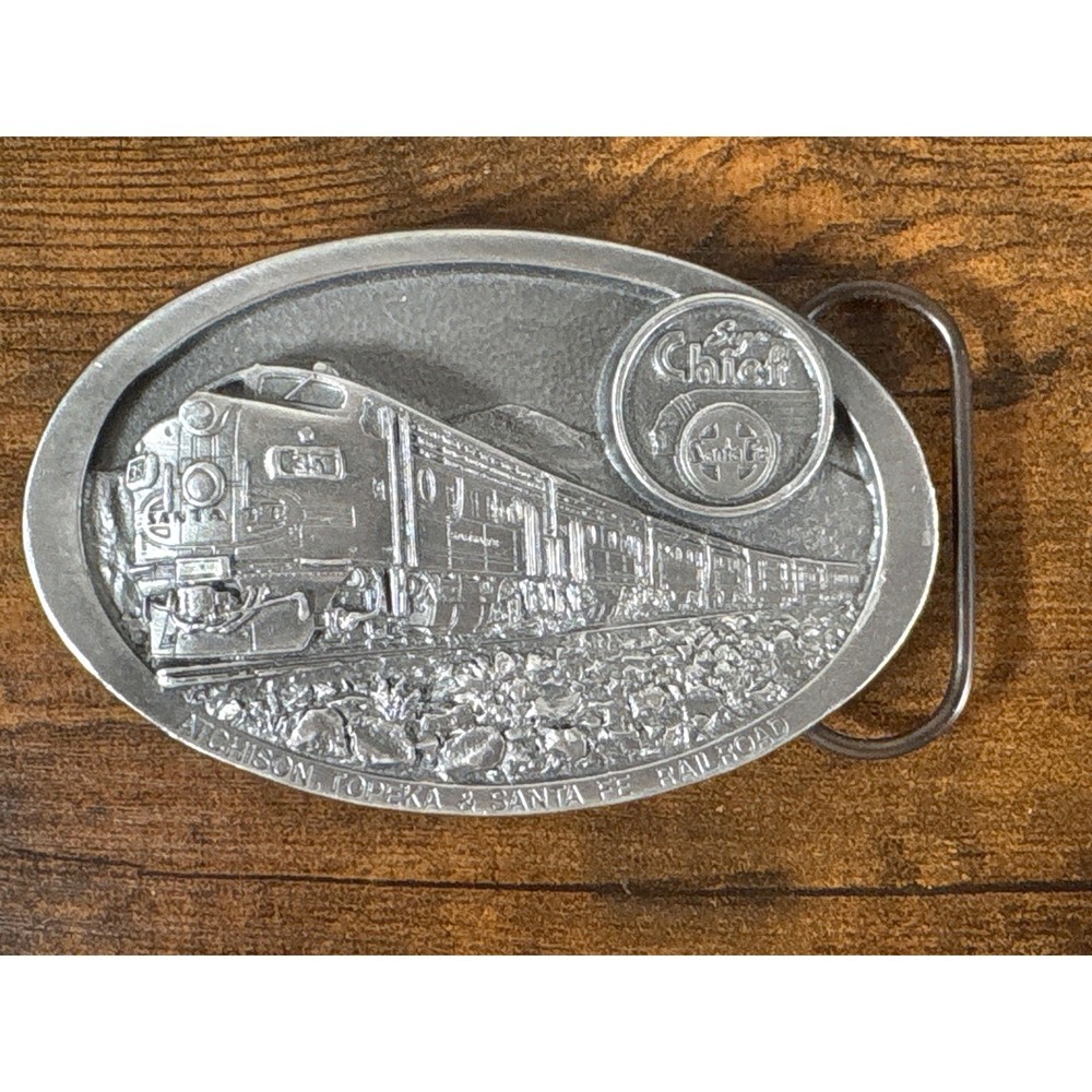 Vintage &rsquo;88 Santa Fe Super Chief Railroad Pewter Belt Buckle C&J Inc CJ 1172 USA