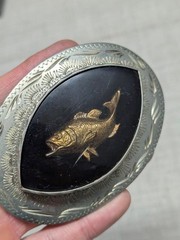 vintage HANDCRAFTED belt buckle FISHING western jewelry BASS german silver