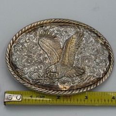 Ivan Western Eagle Belt Buckle Silver Gold Tone Floral Scrollwork Rope Border