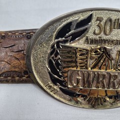 GWRRA 30th Eagle Biker Belt Buckle w/ Handmade Leather Belt USA Made Gold Wing