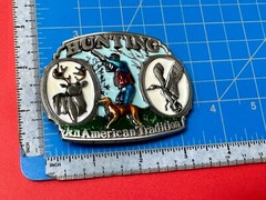 Hunting An American Tradition Vintage Belt Buckle Deer Duck Dog Colorful USA