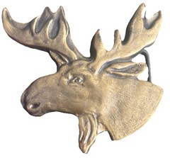 Vintage 1970’s Brass Moose Elk Head Wildlife Belt Buckle 4” #4047