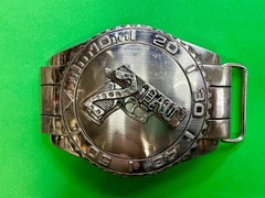 Dive Watch Style Shape Pistol Gun with Rhinestone Silver Color Large Belt Buckle