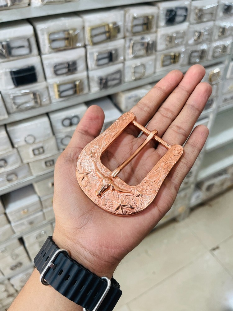 Western Rose Gold buckle – Cowboy Cowgirl Unisex Vintage Buckle Rose Gold 40mm