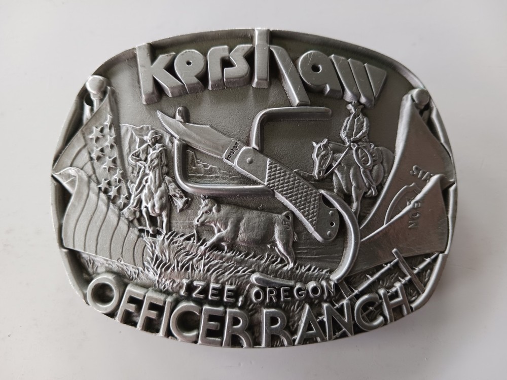 Vintage Kershaw Officer Ranch Fine Pewter Belt Buckle Made In USA # 11882