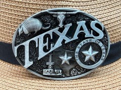Antiqued Brass Classic Western Belt Buckle Texas State Symbols Belt Buckle