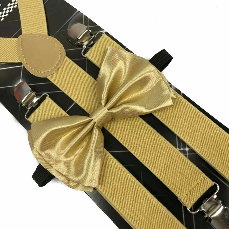 Champagne Gold Bow Tie & Matching Suspender Tuxedo Wedding Party Accessories