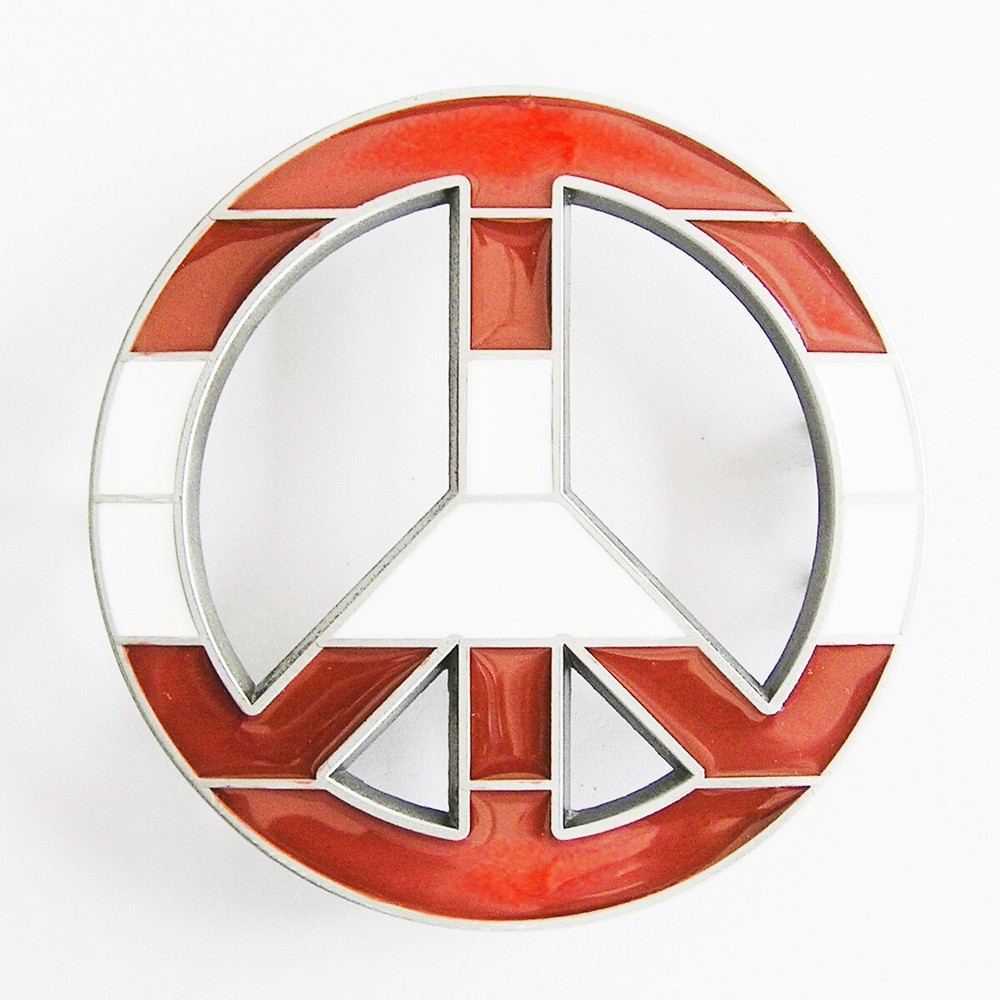 Peace Sign Red/White Enamel Metal Belt Buckle