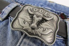 扣时尚银牛银色金属西部牛仔 3D Rodeo 长角德克萨斯州-