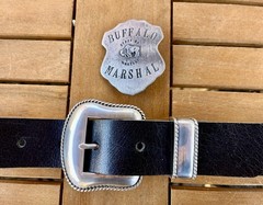 Western Belt Buckle Bonfe Leather Workshop Silver Ranger w/ Premium Leather Belt