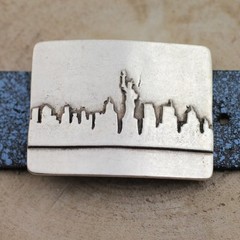 New York City Silhouette Belt Buckle Skyline Metal Urban Modern Design