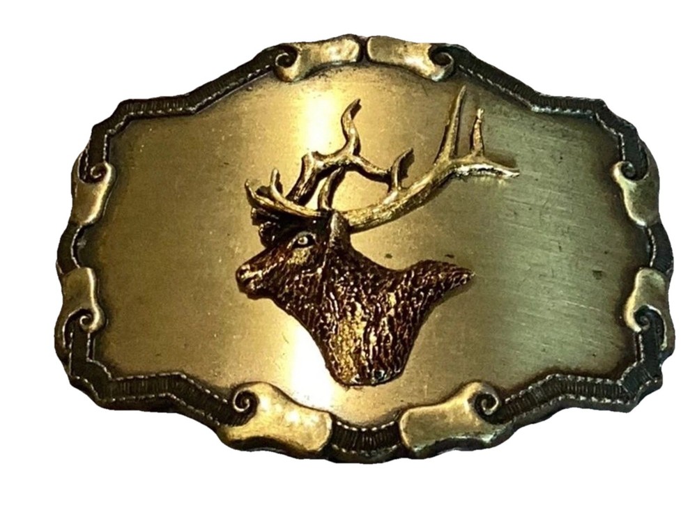 Elk Mule Deer Head Raintree Buckle & Jewelry Inc Brass Belt Buckle Hunting Theme