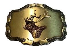 Elk Mule Deer Head Raintree Buckle & Jewelry Inc Brass Belt Buckle Hunting Theme