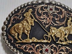 MONTANA SILVERSMITHS Tri Color Cowboy UP & Tri Color Horse & Ruby BUCKLES