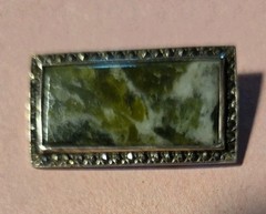 Vintage Green Serpentine Stone, Hematite Frame Silver tone