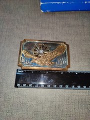 Vintage Soaring American Eagle Over Sunrise Belt Buckle With Diamond Rhinestone
