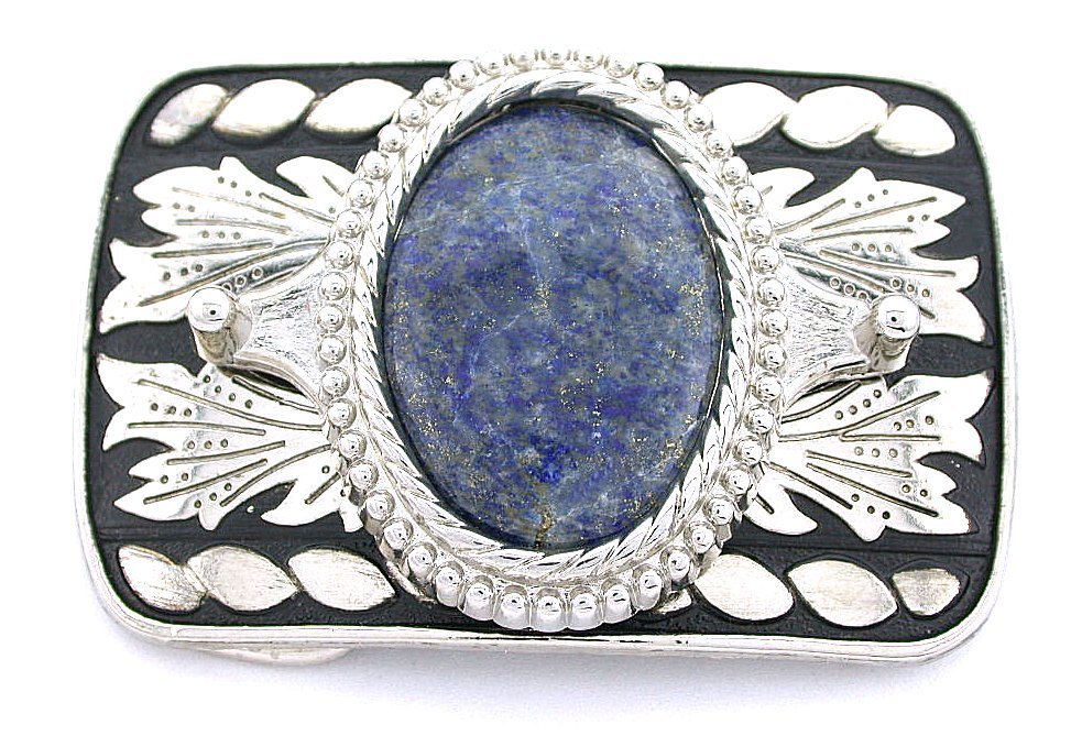 Natural Lapis Lazuli 40×30 Oval Cabochon Gemstone Silver Color Belt Buckle PB8