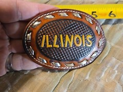 ILLINOIS Brown Leather Belt Buckle