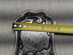 vintage CHROME belt buckle ENGRAVED metal WESTERN cowboy FLORAL