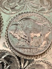 COMSTOCK Vintage German Silver Belt Buckle Morgan Dollar Indian Buffalo Nickel