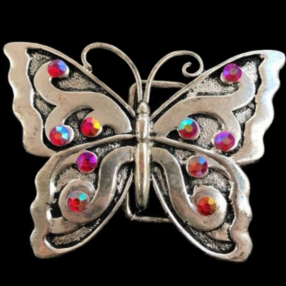 Red Stones Rhinestone Butterfly Butterflies Insect Belt Buckle Buckles