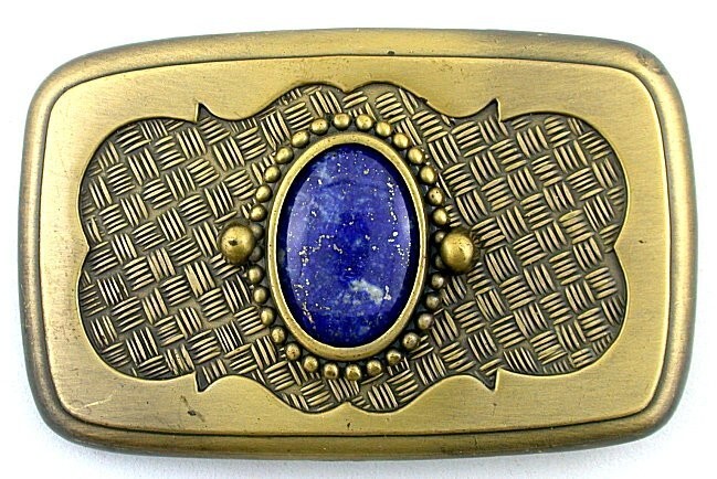 Gold Color Waffle Western Oval Natural Lapis Cabochon Belt Buckle EPBB130-12722