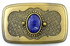 Gold Color Waffle Western Oval Natural Lapis Cabochon Belt Buckle EPBB130-12722