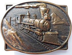 1979 BTS solid brass steam locomotive train engine mountain scene belt buckle