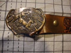 Vintage 1977 Bergamot Belt and Buckle Brass Deer Buck Doe Antlers Western