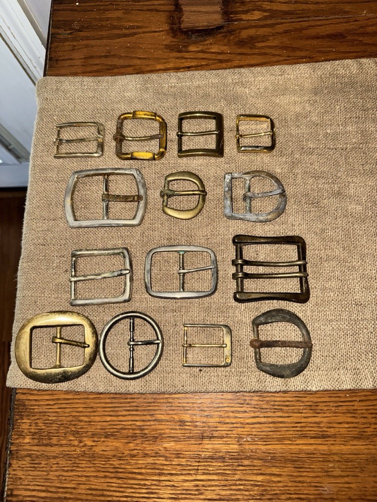 VTG Belt Buckles – Lot Of 14 Pcs Used – Brass & Metal