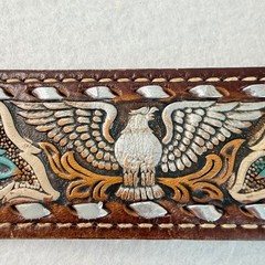 VTG Western Tooled Leather Belt Eagle Floral Inlay Personalized Jerry Size 36
