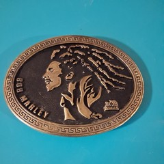 Vintage Bob Marley Metal Oval Belt Buckle gold