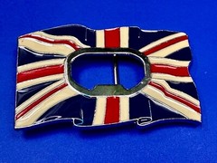 British UK Flag Union Jack Enameled Silver Tone Belt Buckle with Bottle Opener